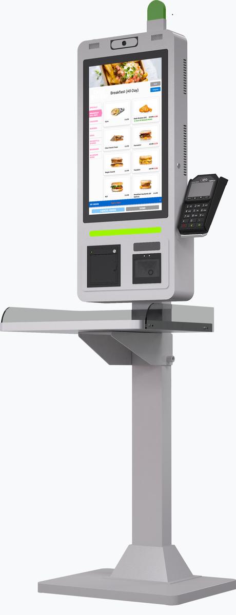 21.5" Self Ordering Kiosk Flex New Pos without Stainless Steel Counter Series white Mockup 2