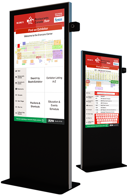 Eflyn Free Standing Kiosks featuring Easyfind Pro for Restaurants Canada Show