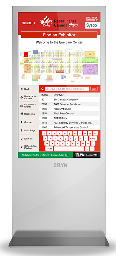 Eflyn Free Standing Kiosk featuring Easyfind Pro for Restaurants Canada Show