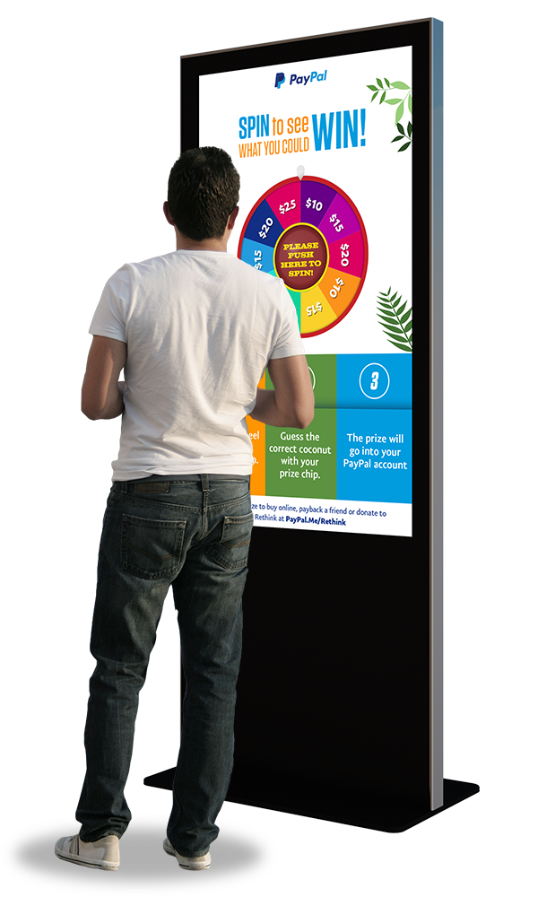 Eflyn Free Standing Kiosk person playing Spin To Win